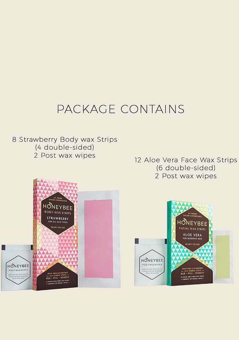 Honeybee Set Of 2 Strawberry Body Aloe Vera Facial Wax Strips 8 12 - Indya