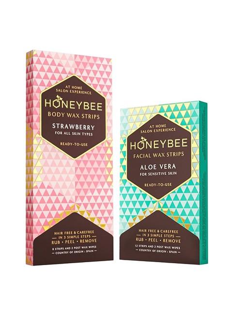 Honeybee Set Of 2 Strawberry Body Aloe Vera Facial Wax Strips 8 12