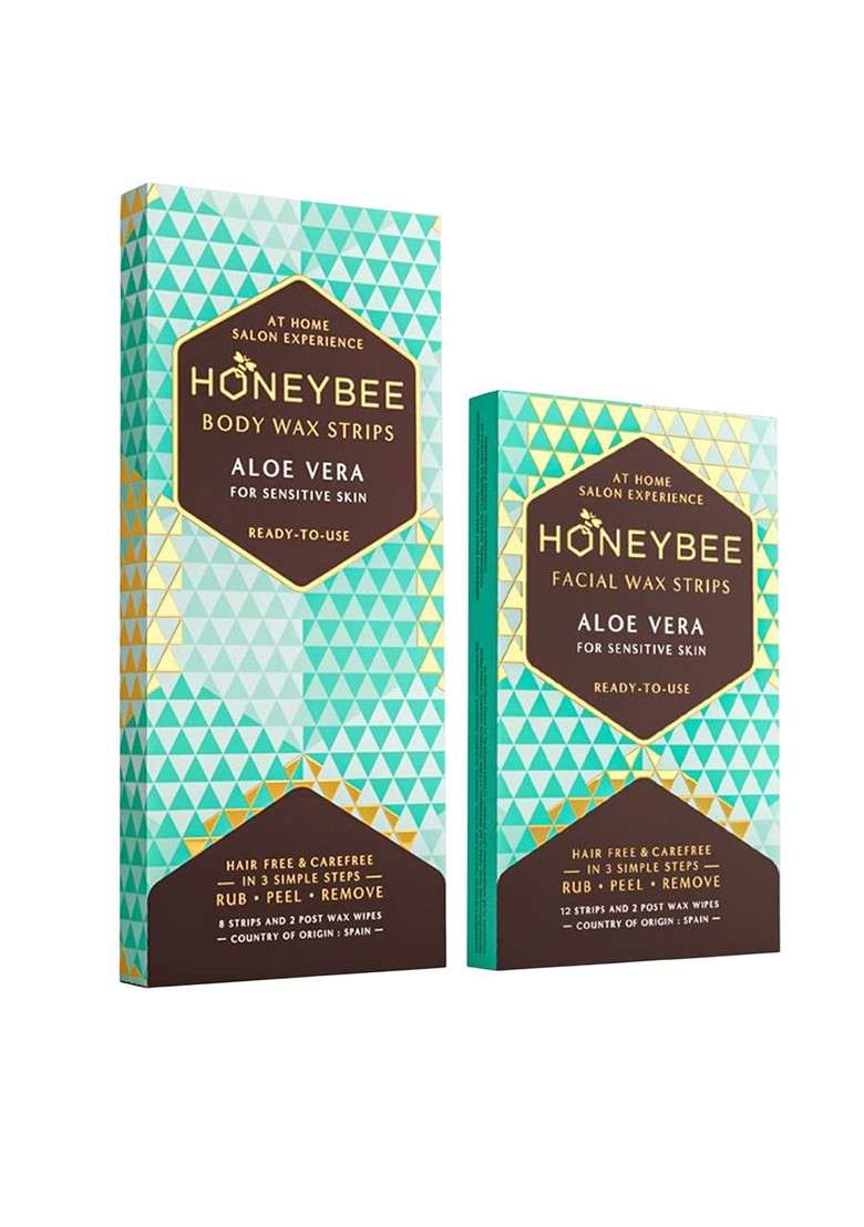 Honeybee Set Of 2 Aloe Vera Full Body Wax Strips 12 8 Post Wipes - Indya
