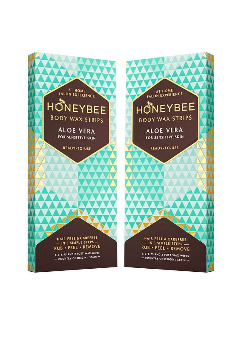 Honeybee Set Of 2 Aloe Vera Full Body Wax Strips 8 Post Wipes Each - Indya