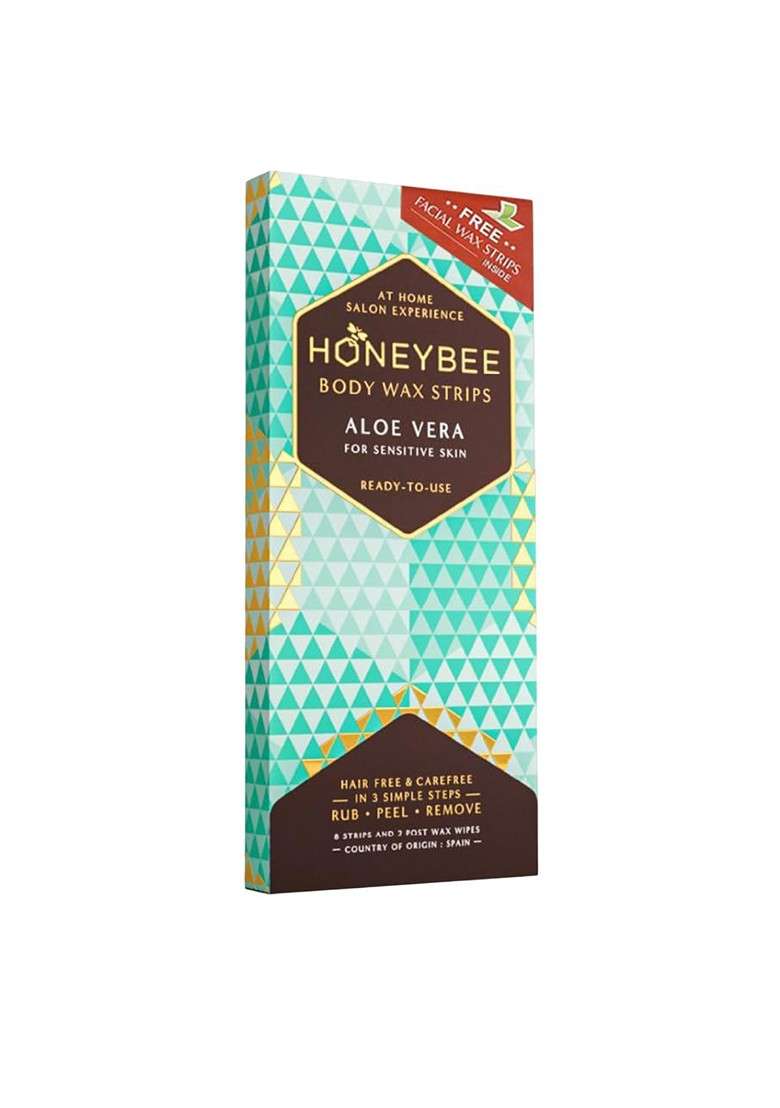 Honeybee Set Of 2 Aloe Vera Full Body Wax Strips 8 Post Wipes Each - Indya