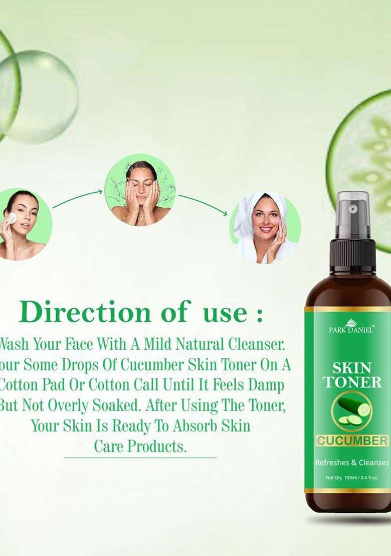 Park Daniel Set Of 3 Cucumber Skin Toner For Hydration 100 Ml Each - Indya
