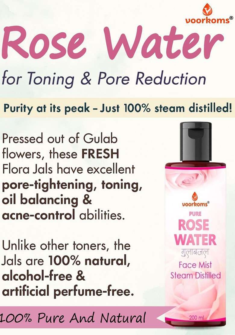 Voorkoms Pure Natural Rose Water 200 Ml - Indya