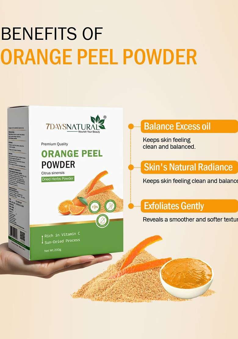 7Daysnatural Natural Orange Peel Powder For Hair Face 200 G - Indya