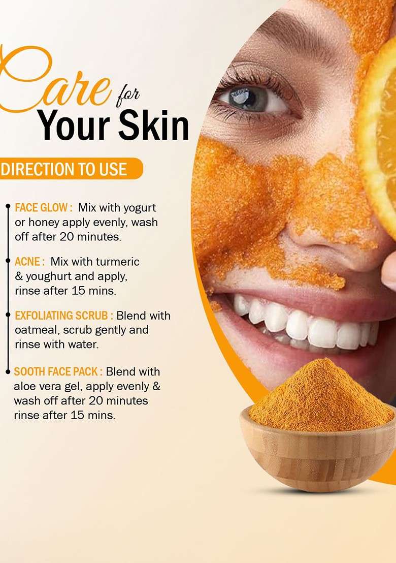 7Daysnatural Natural Orange Peel Powder For Hair Face 200 G - Indya