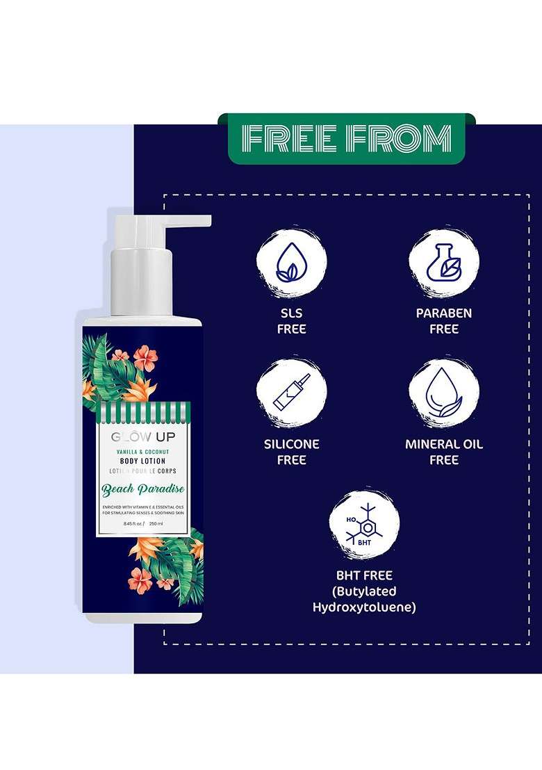 Glow Up Beach Paradise Body Lotion With Vanilla Coconut 250Ml - Indya