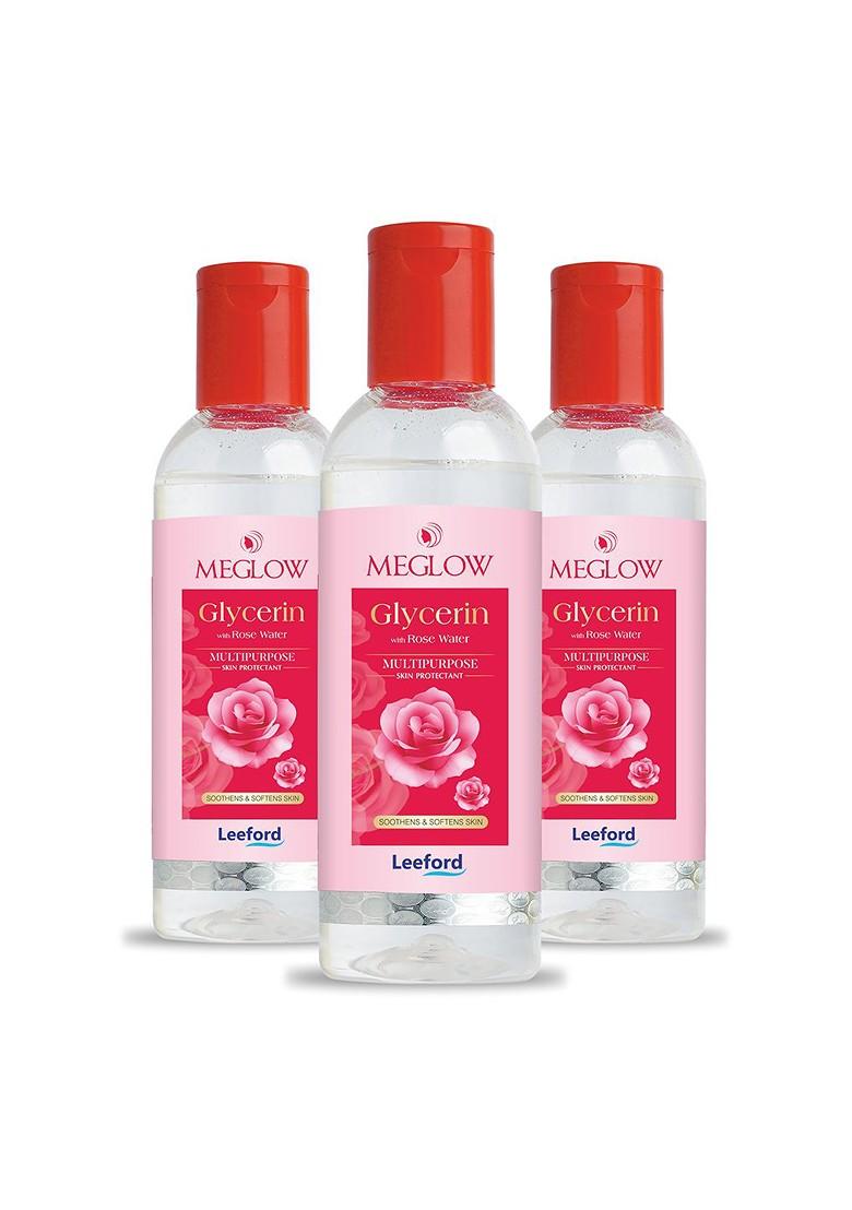 Meglow Set Of 3 Glycerin With Rose Water For Nourished Glowing Skin 100Ml Each