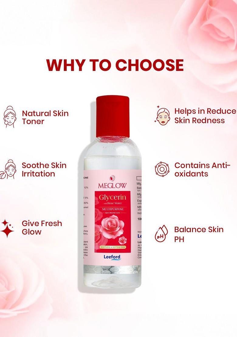 Meglow Set Of 3 Glycerin With Rose Water For Nourished Glowing Skin 100Ml Each