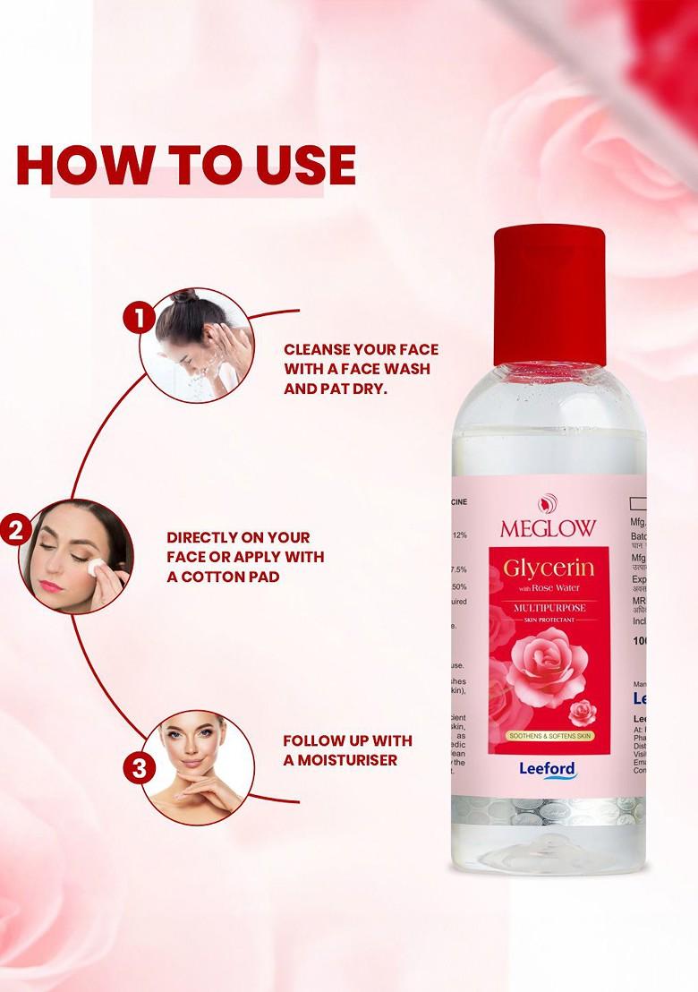 Meglow Set Of 3 Glycerin With Rose Water For Nourished Glowing Skin 100Ml Each