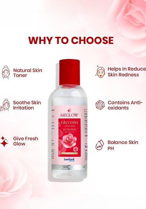 Meglow Set Of 3 Glycerin With Rose Water For Nourished Glowing Skin 100Ml Each