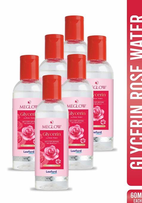 Meglow Set Of 6 Glycerin With Rose Water For Nourished Glowing Skin 60Ml Each