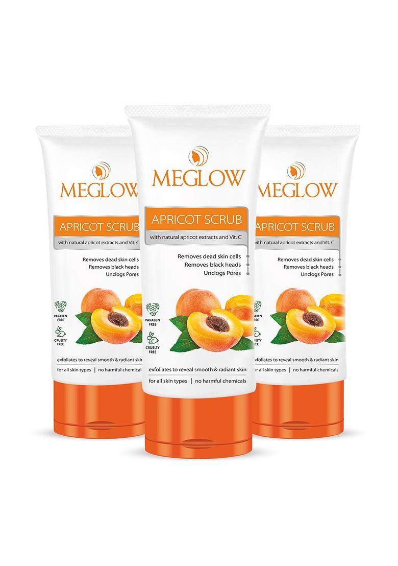 Meglow Set Of 3 Apricot With Vitamin E Exfoliating Face Scrub 70 G Each