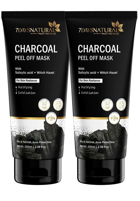 7Daysnatural Natural Nourish Your Beauty Set Of 2 Charcoal Salicylic Acid Peel Off Mask 100Ml Each