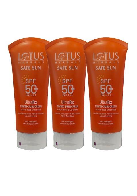 Lotus Herbals Safe Sun Set Of 3 Ultrarx Matte Tinted Sunscreen Spf 50 Pa G Each