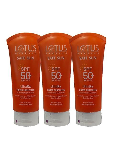 Lotus Herbals Safe Sun Set Of 3 Ultrarx Matte Tinted Sunscreen Spf 50 Pa G Each
