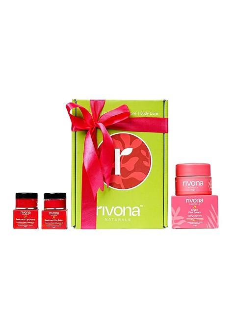 Rivona Naturals Set Of 3 The Pink Love Story Face Cream 50G With Lip Scrub Balm 8G Each