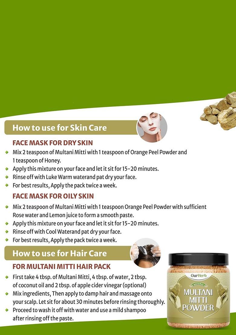 Ourherb Set Of 2 Pure Natural Rose Petals Multani Mitti Powder Face Pack 100 G Each