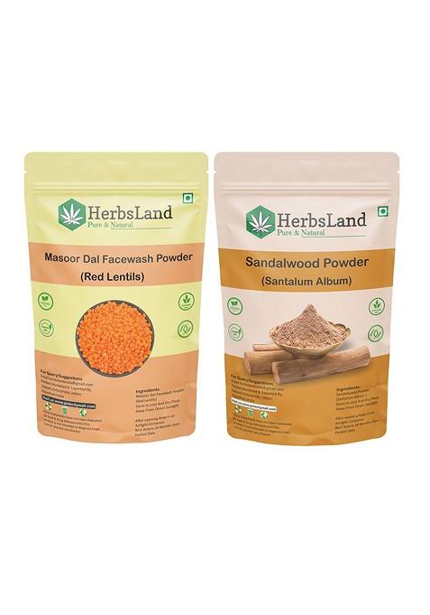 Herbsland Set Of 2 Masoor Dal Facewash Powder Sandalwood 150 G Each