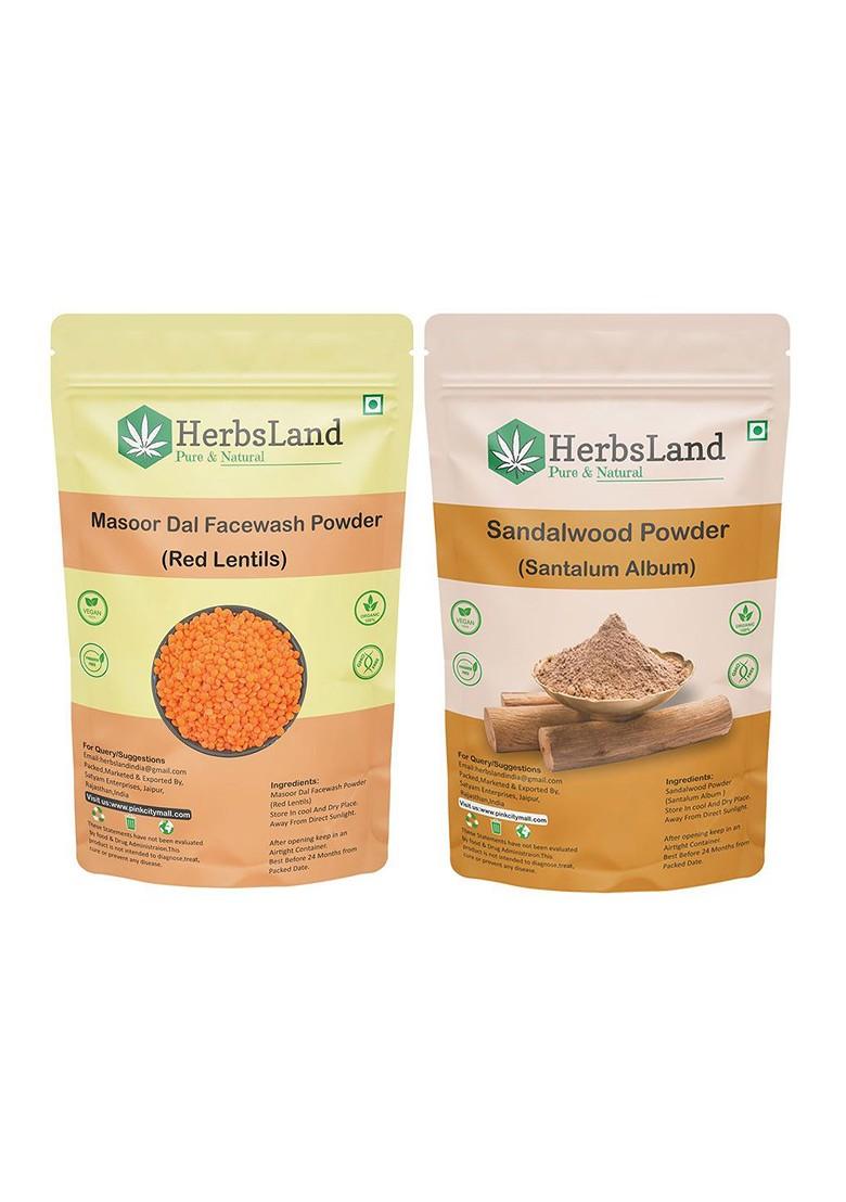 Herbsland Set Of 2 Pure Natural Masoor Sandalwood Face Pack Powder 100 G Each