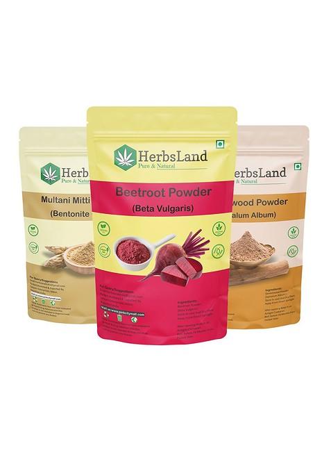 Herbsland Set Of 3 100 Pure Natural Beetroot Multani Mitti Sandalwoodpowder 150G Each