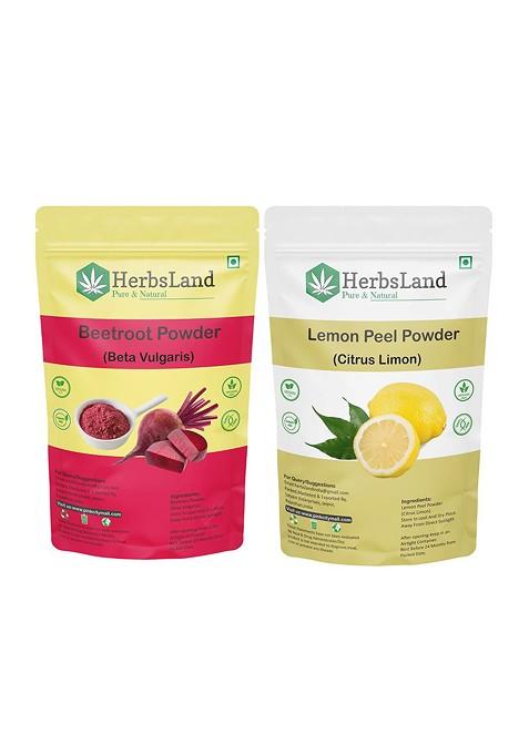 Herbsland Set Of 2 Pure Natural Beetroot Lemon Peel Face Pack Powder 100 G Each