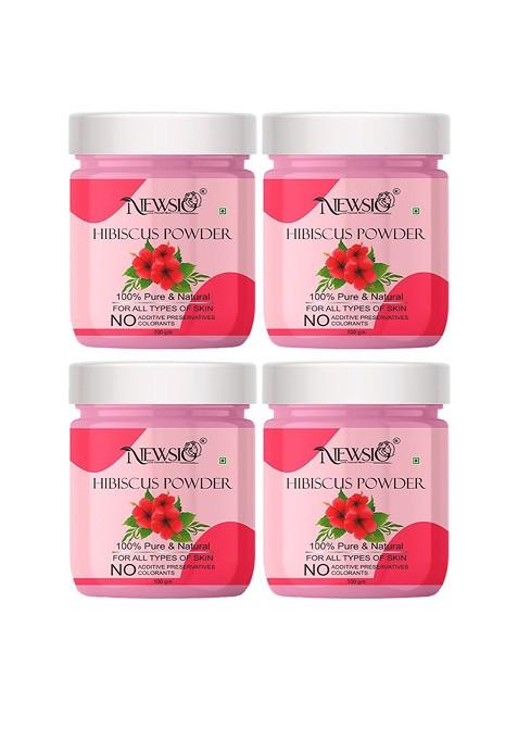 Newsio Set Of 4 Pure Natural Hibiscus Powder For Skin Hair 100G Each