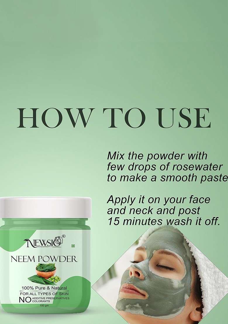Newsio Set Of 2 Pure Natural Neem Leaves Powder For Skin Hair 100G Each - Indya