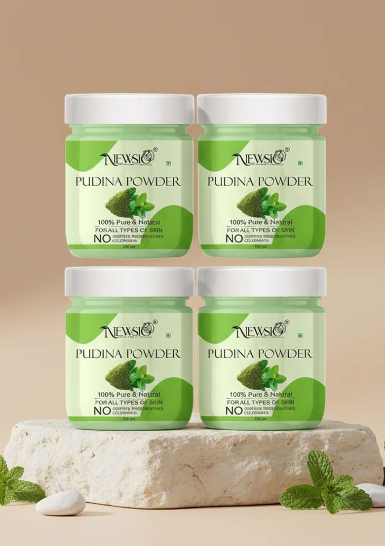 Newsio Set Of 4 Pure Natural Pudina Powder For Skin Hair 100G Each - Indya