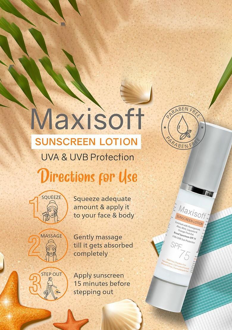 Maxisoft Sunscreen Lotion Spf 75 Uva Uvb Protection 50 Ml