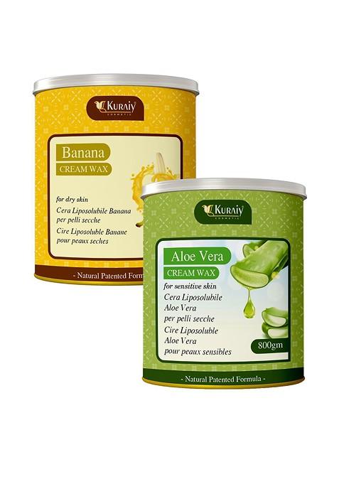 Kuraiy Set Of 2 Banana Aloevera Cream Wax For Smooth Hair Removal 800 G Each