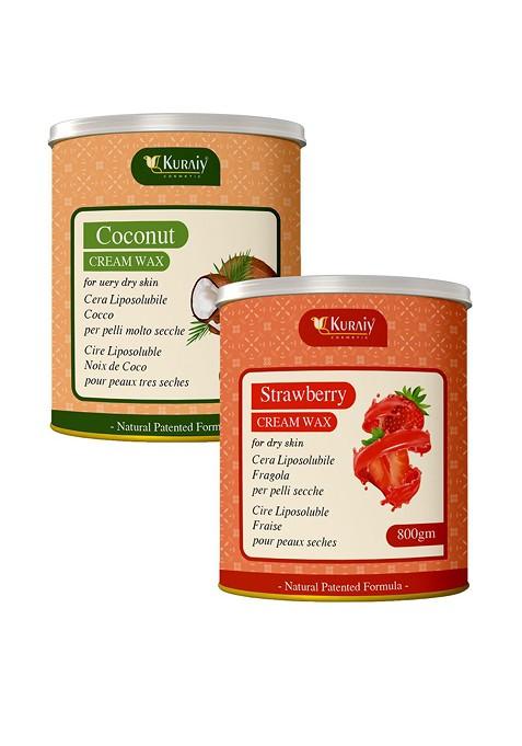 Kuraiy Set Of 2 Coconut Strawberry Cream Wax For Dry Skin 800 G Each