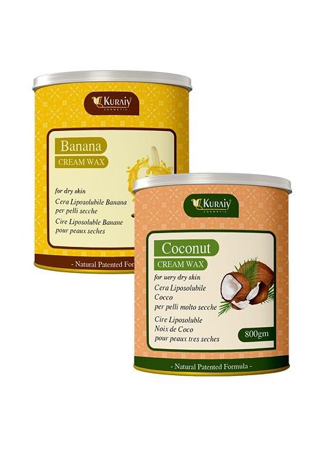 Kuraiy Set Of 2 Banana Coconut Cream Wax For Smooth Hair Removal 800 G Each