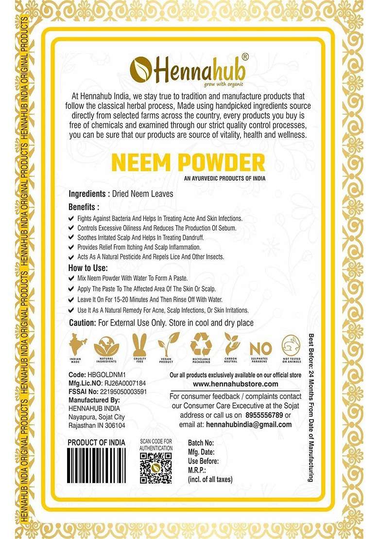 Hennahub Neem Powder For Detoxifying Skin Promoting Hair Growth 100G - Indya
