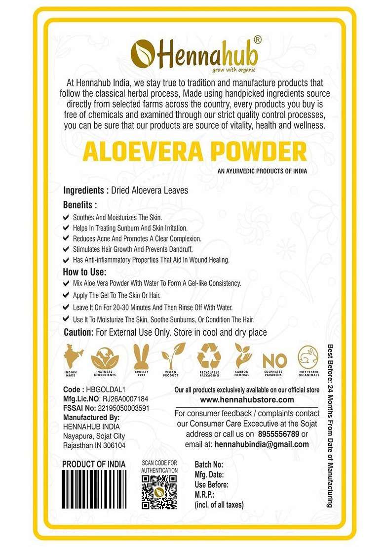 Hennahub Aloe Vera Powder For Hydrating Skin Strengthening Hair 100G - Indya