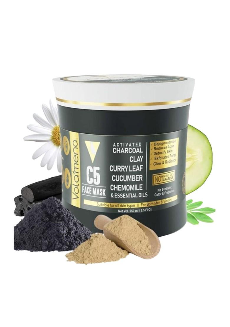 Volamena C5 Activated Charcoal Face Mask For De Toxify Skin Exfoliate Pores 250Ml