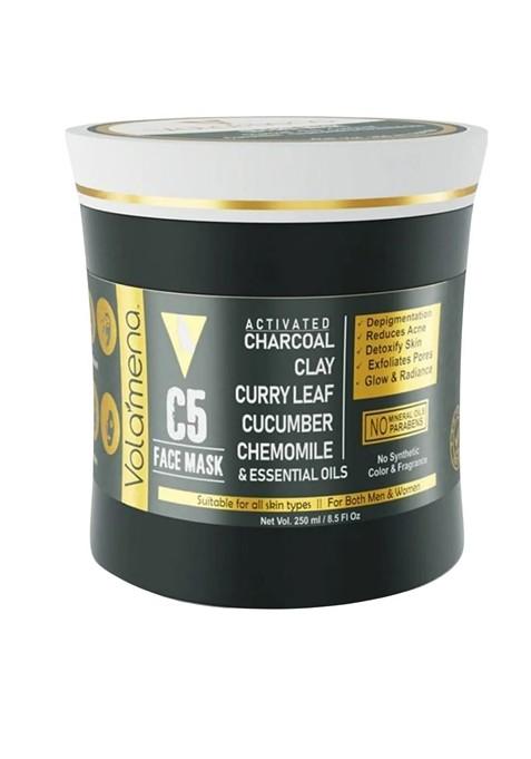 Volamena C5 Activated Charcoal Face Mask For De Toxify Skin Exfoliate Pores 250Ml