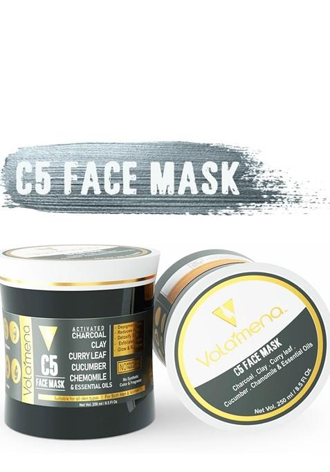 Volamena C5 Activated Charcoal Face Mask For De Toxify Skin Exfoliate Pores 250Ml