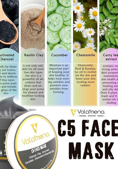 Volamena C5 Activated Charcoal Face Mask For De Toxify Skin Exfoliate Pores 250Ml
