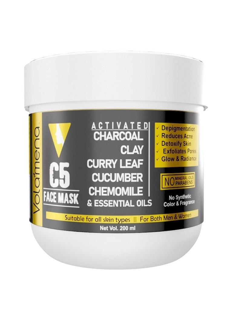 Volamena C5 Activated Charcoal Face Mask For De Toxify Skin Exfoliate Pores 200Ml