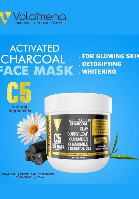 Volamena C5 Activated Charcoal Face Mask For De Toxify Skin Exfoliate Pores 200Ml