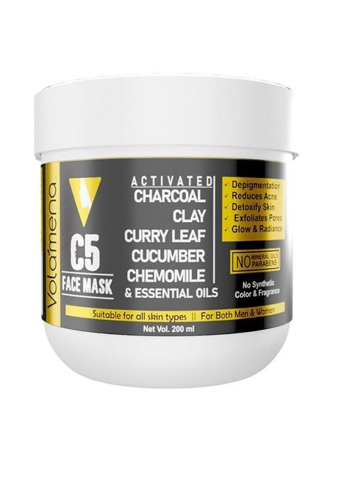 Volamena C5 Activated Charcoal Face Mask For De Toxify Skin Exfoliate Pores 200Ml