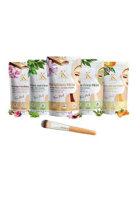 Kimayra World Set Of 5 Sandalwood Neem Saffron Tulsi Orange Powder Face Packs