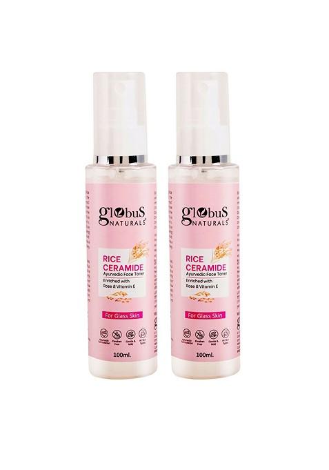 Globus Naturals Set Of 2 Rice Ceramide Ayurvedic Face Toner With Vitamin E 100Ml Each