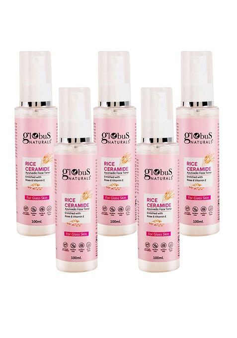 Globus Naturals Set Of 5 Rice Ceramide Ayurvedic Face Toner With Vitamin E 100Ml Each