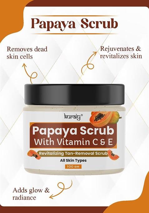 Kuraiy Papaya With Vitamin C E Revitalizing And Tan Removal Face Scrub 100G