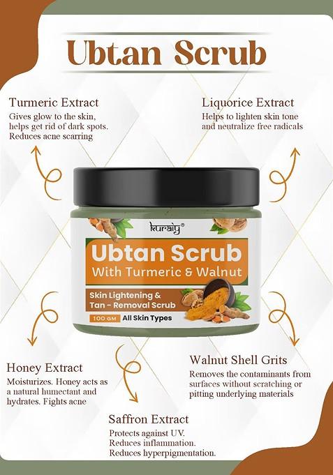 Kuraiy Ubtan Skin Brightening Tan Removal Face Scrub With Walnut Turmeric 100G
