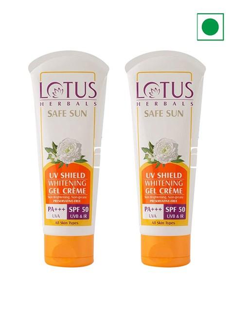 Lotus Herbals Safe Sun Set Of 2 Uv Shield Whitening Spf 50 Gel Sunscreen 100G Each