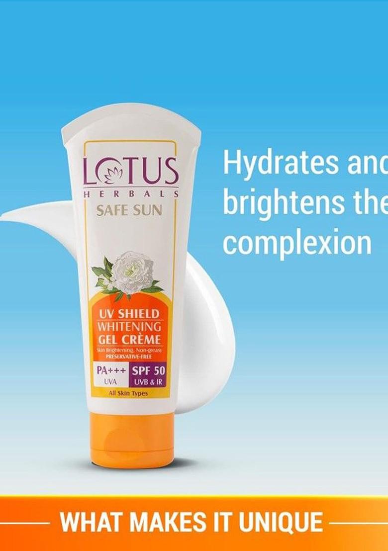 Lotus Herbals Safe Sun Set Of 2 Uv Shield Whitening Spf 50 Gel Sunscreen 50G Each