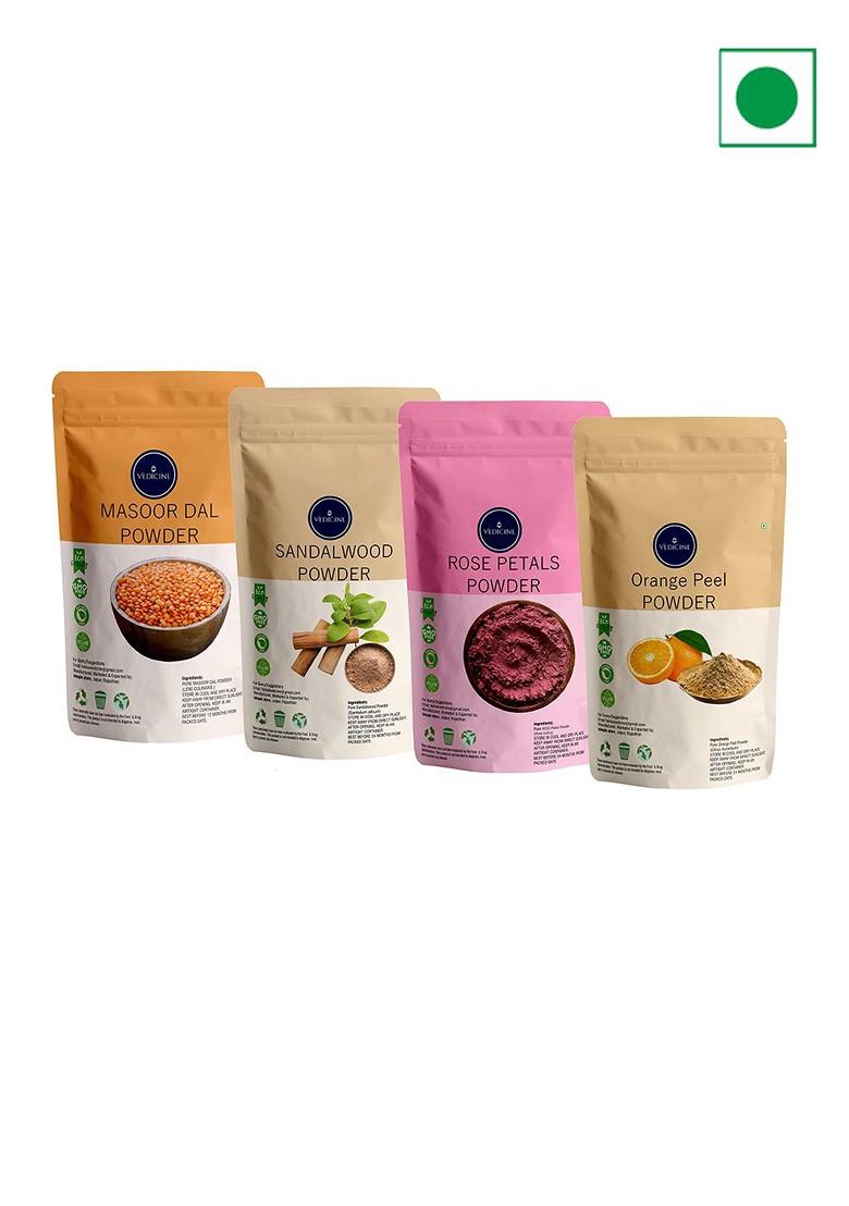 Vedicine Set Of 4 Masoor Sandalwood Rose Petal Orange Powder Face Mask 100Gm Each