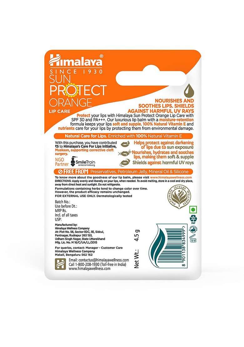 Himalaya Spf 30 Sun Protect Orange Lip Care 4 5 G - Indya